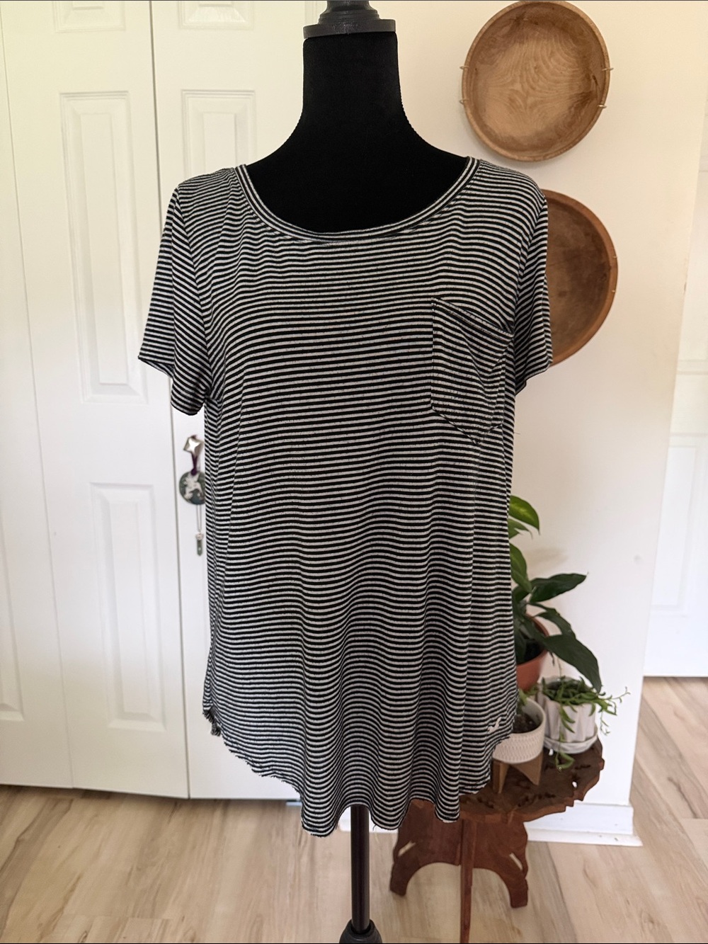 Vintage Hollister Black & White Striped Short Sleeve Pocket Tee
